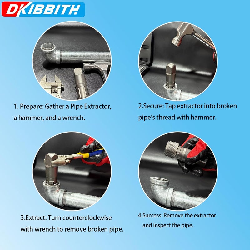 DKIBBITH Pipe Extractor Set, 9-Piece Heavy Duty Steel Broken Pipe Extractors for Removing Damaged Threaded Pipes & Fittings from 1/8" to 1", with Durable Storage Case, Ideal Tools for Plumbers Mechanics DIY - Image 3